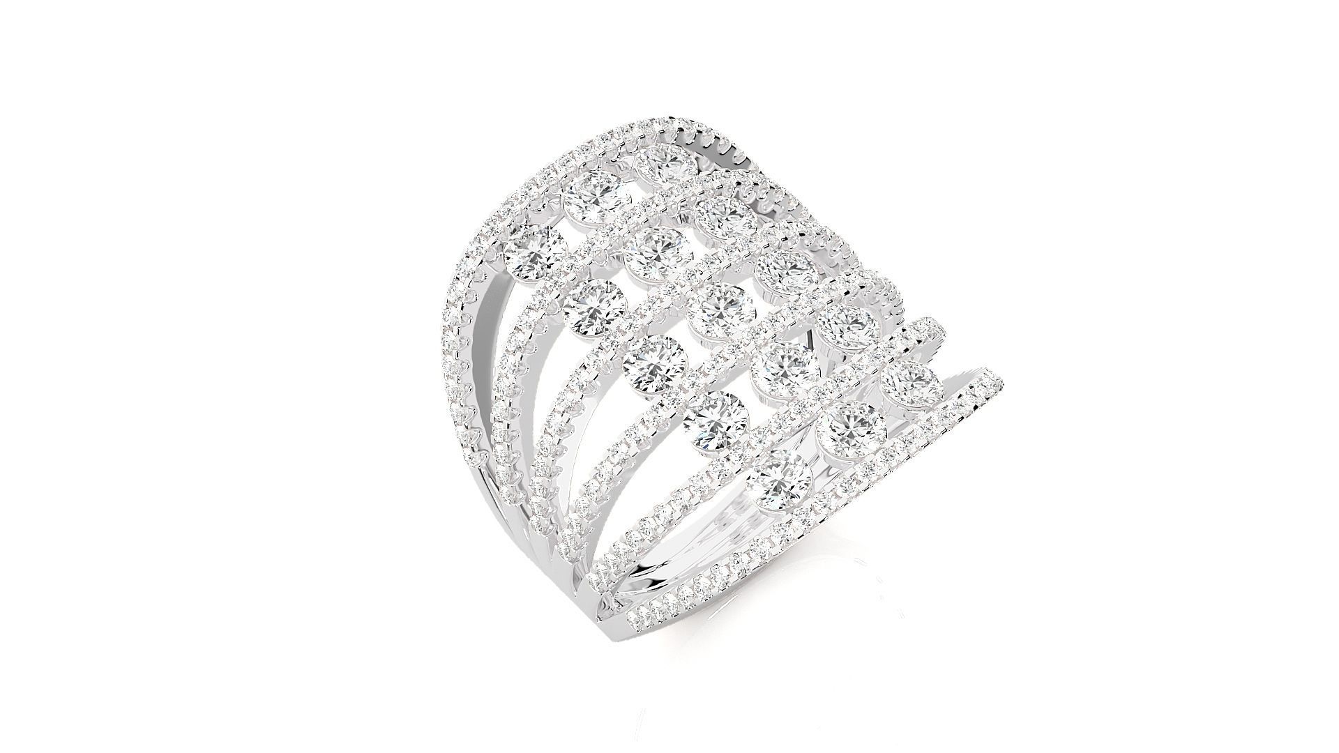 Diamond Cluster Cocktail ring 3dm stl renders details 3D print model_7