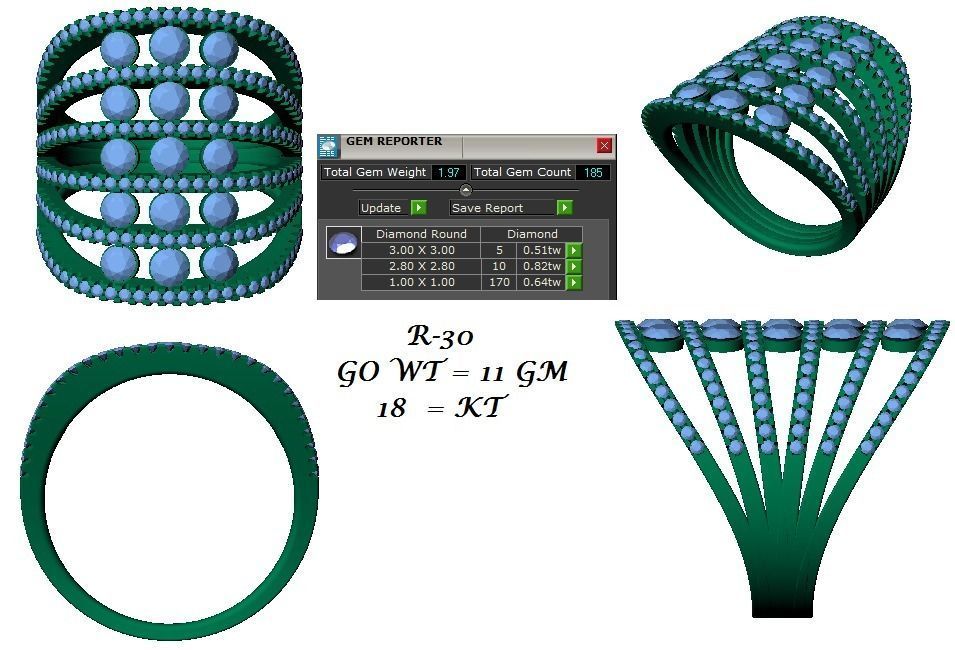 Diamond Cluster Cocktail ring 3dm stl renders details 3D print model_2