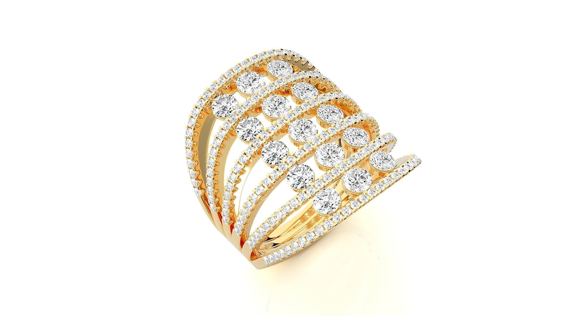 Diamond Cluster Cocktail ring 3dm stl renders details 3D print model_10