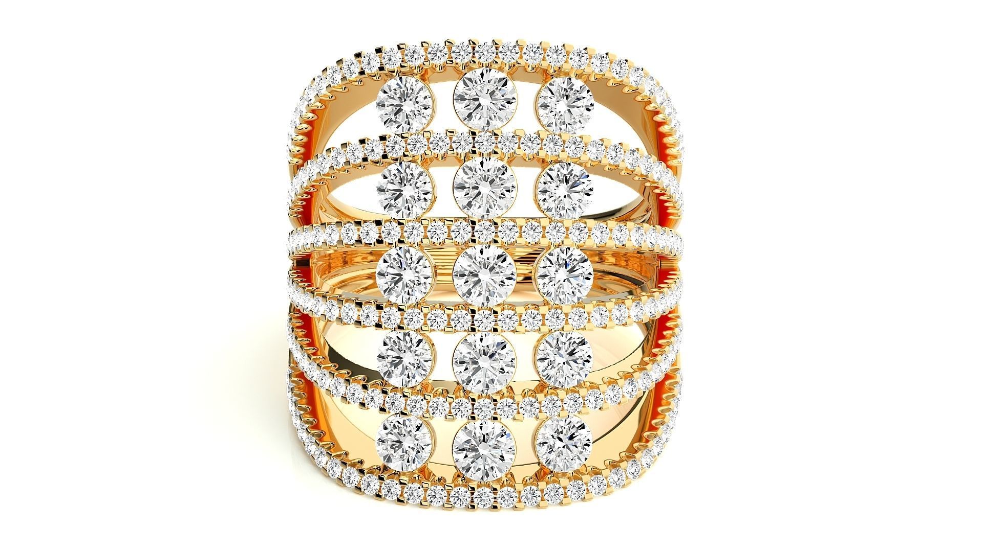 Diamond Cluster Cocktail ring 3dm stl renders details 3D print model_8