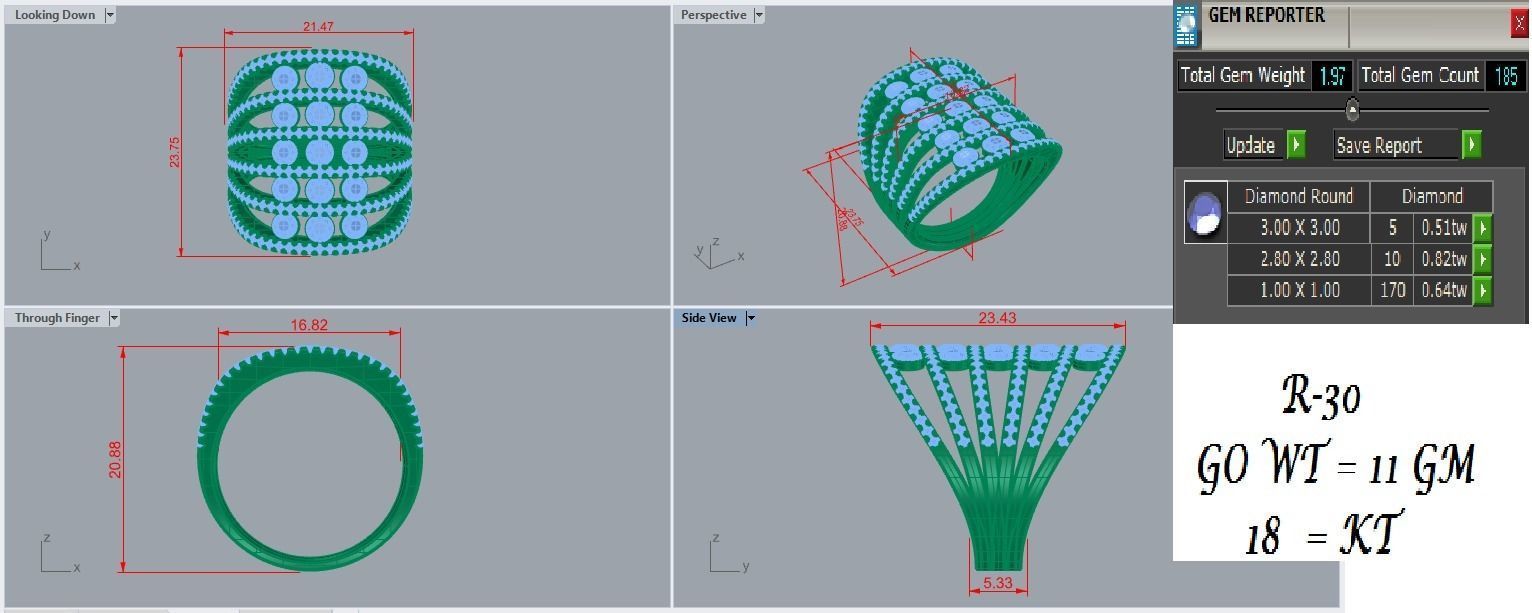 Diamond Cluster Cocktail ring 3dm stl renders details 3D print model_1