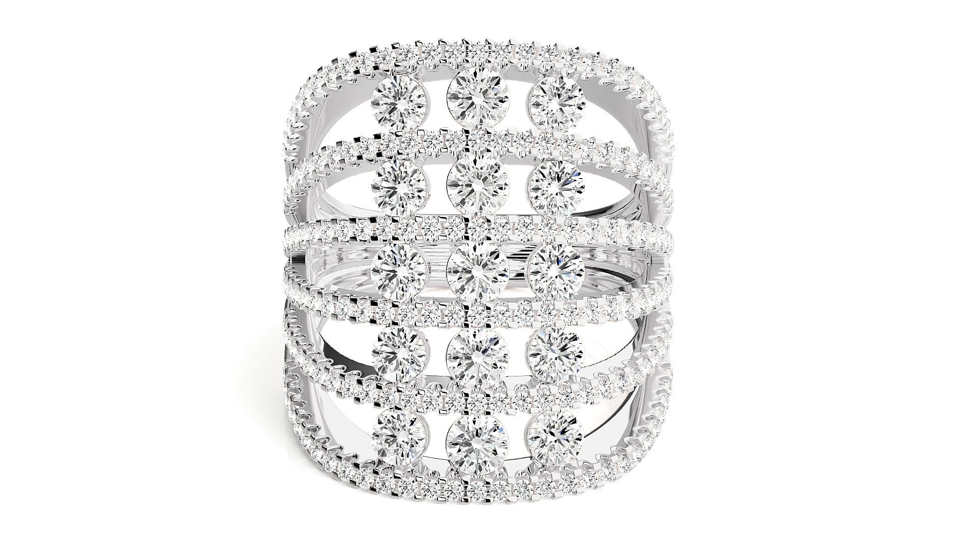 Diamond Cluster Cocktail ring 3dm stl renders details 3D print model_5
