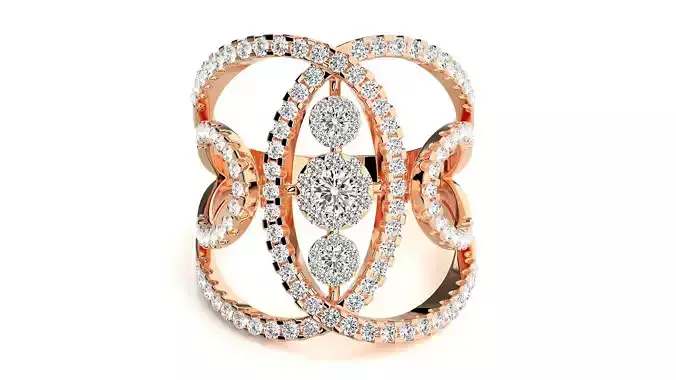 Tri-Star Diamond Cocktail ring 3dm stl renders details