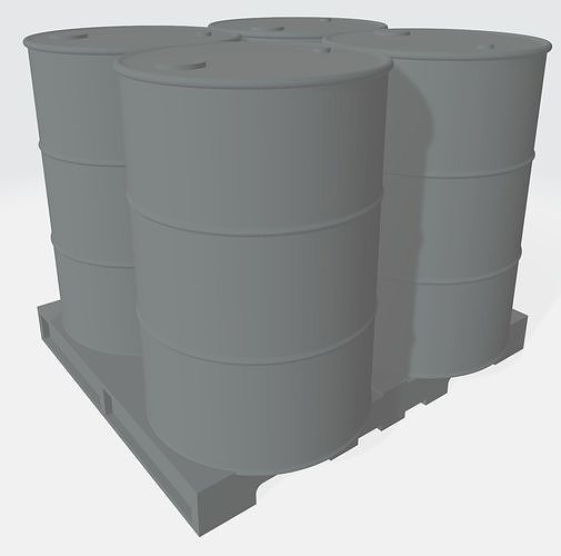 A standard pallet loaded with fuel drums Free 3D print model
