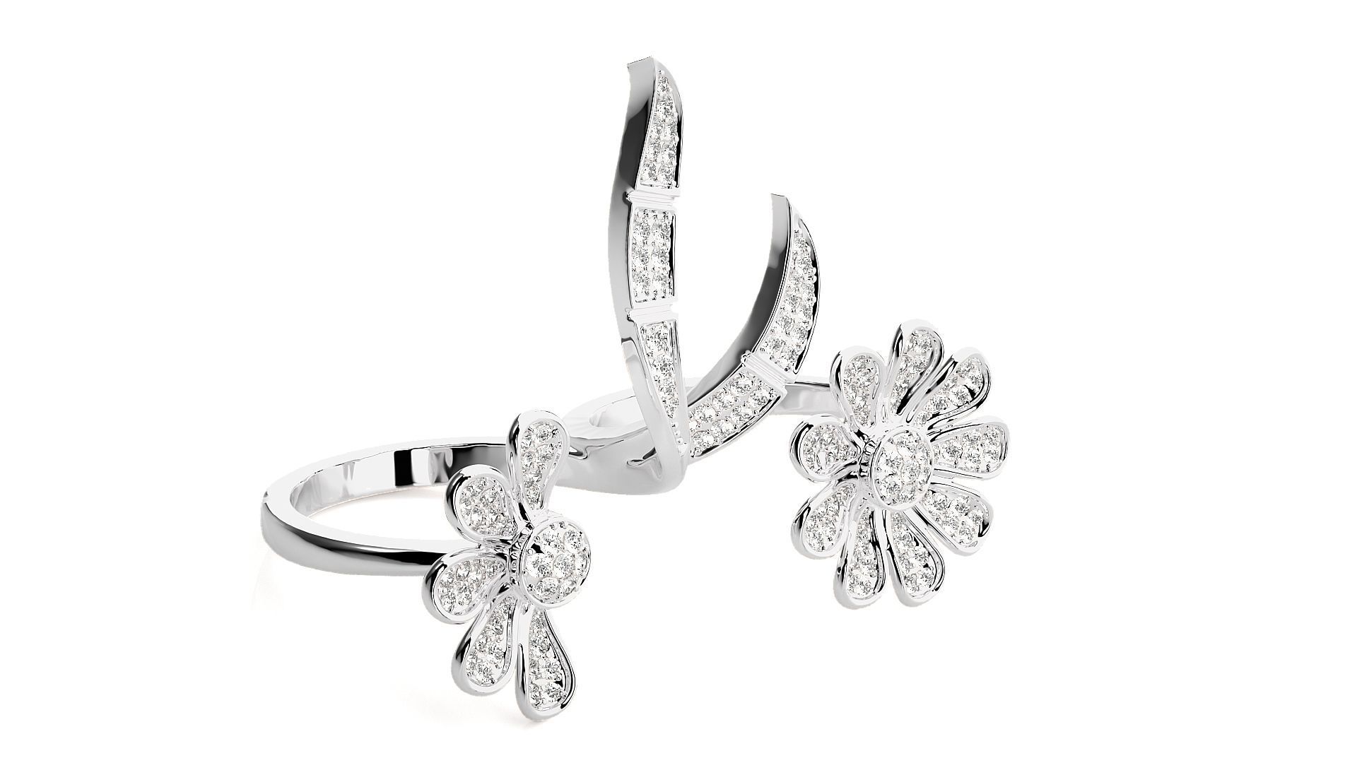 Flowery Diamond two finger 3dm stl renders details 3D print model_5