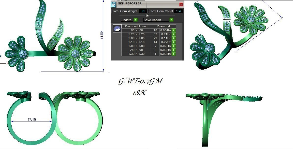 Flowery Diamond two finger 3dm stl renders details 3D print model_2