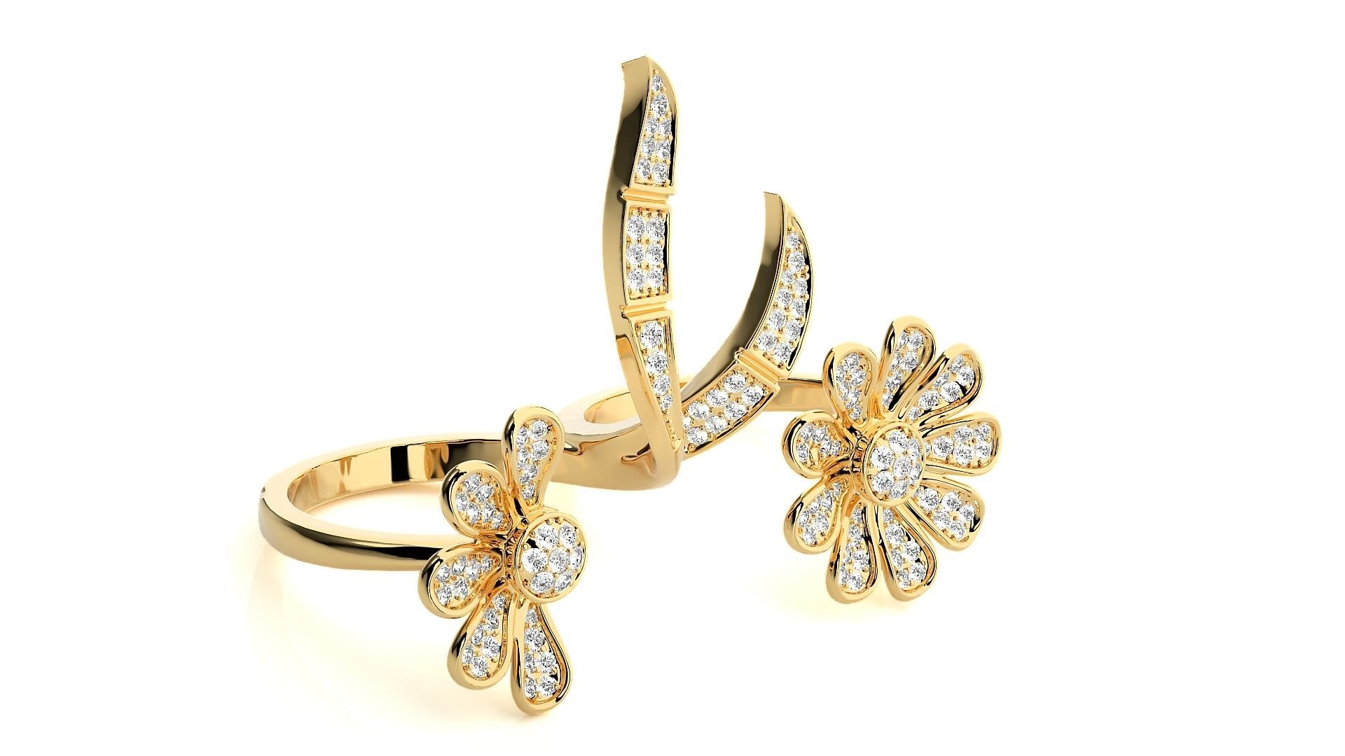 Flowery Diamond two finger 3dm stl renders details 3D print model_8