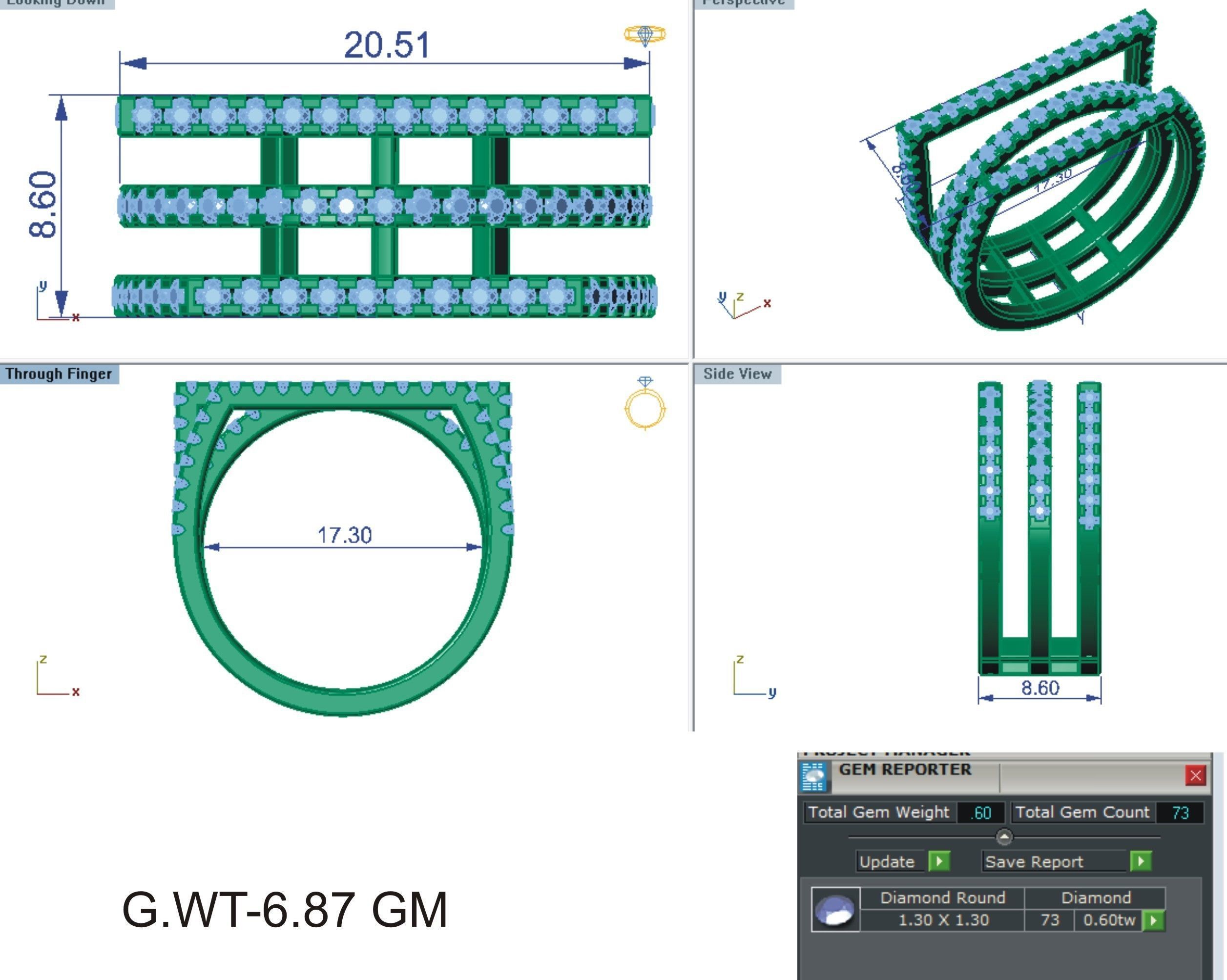 3 Wire Rim Cocktail Ring 3dm stl renders details 3D print model_1