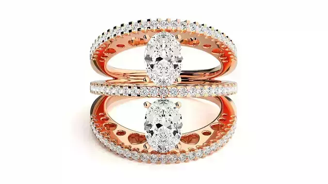 Two Solitaire Three Rim Cocktail Ring 3dm stl renders details  3D print model