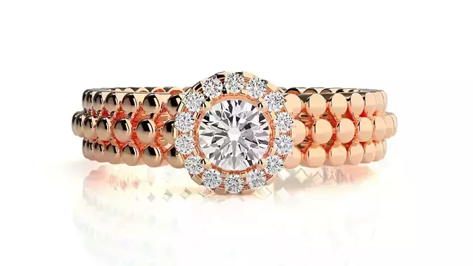 Halo Solitaire Beads Cocktail Ring 3dm stl renders details  