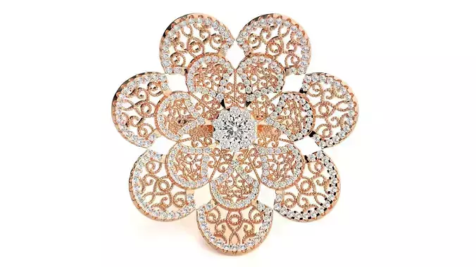 Flower Diamond Cocktail ring 3dm stl renders details