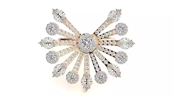 Flower nature Diamond Cocktail ring 3dm stl renders details