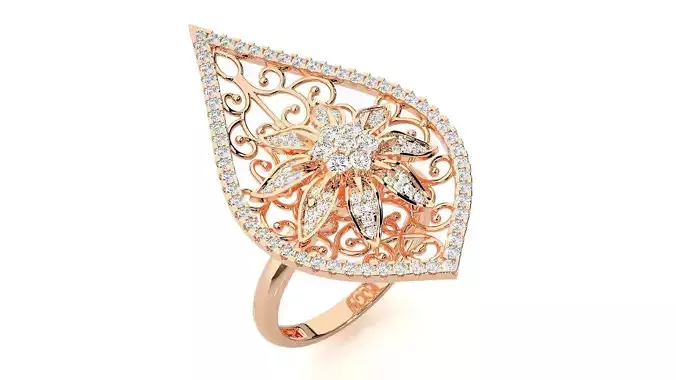 Flower nature Diamond Cocktail ring 3dm stl renders details