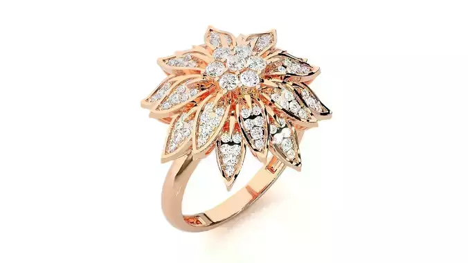 Flower nature Diamond Cocktail ring 3dm stl renders details