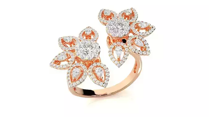 Flowery Diamond Cocktail Ring 3dm stl renders details 