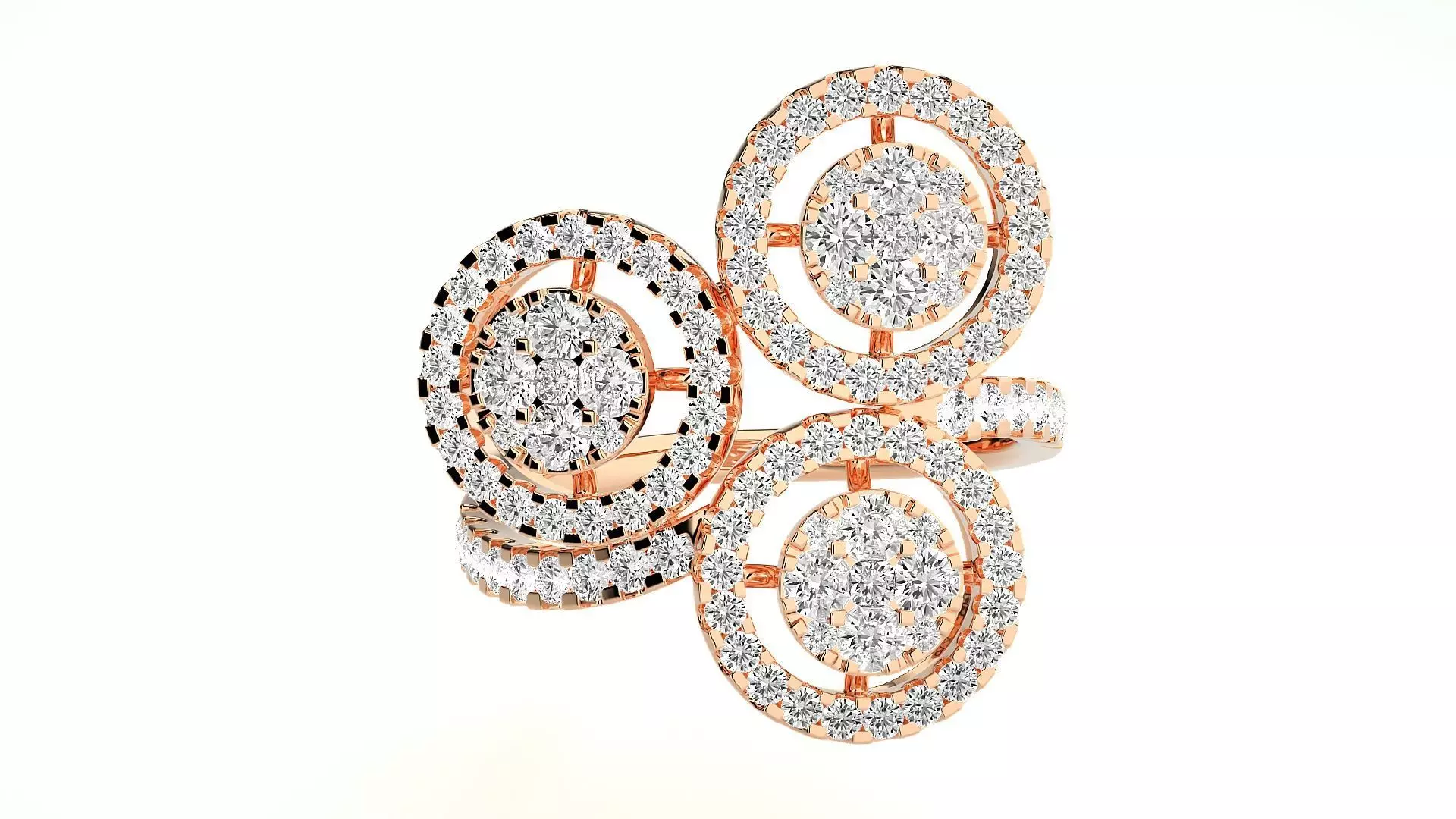 Tri-Circle Cocktail Ring 3dm stl renders details 3D print model