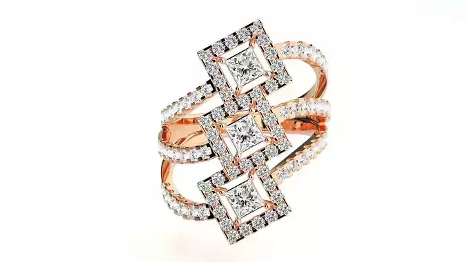 Tri-Star Diamond Cocktail ring 3dm stl renders details 3D print model