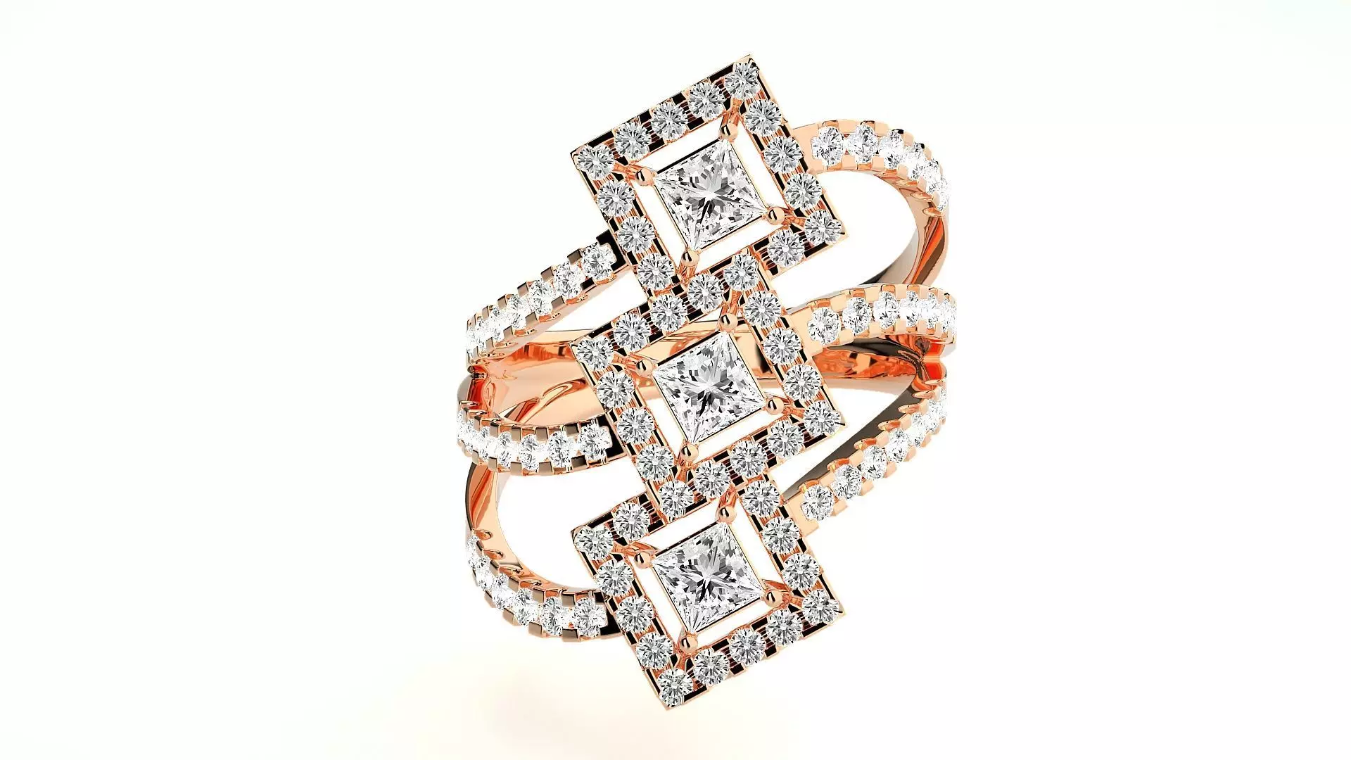 Tri-Star Diamond Cocktail ring 3dm stl renders details 3D print model_0