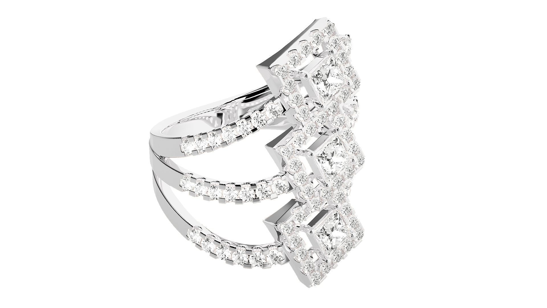Tri-Star Diamond Cocktail ring 3dm stl renders details 3D print model_6