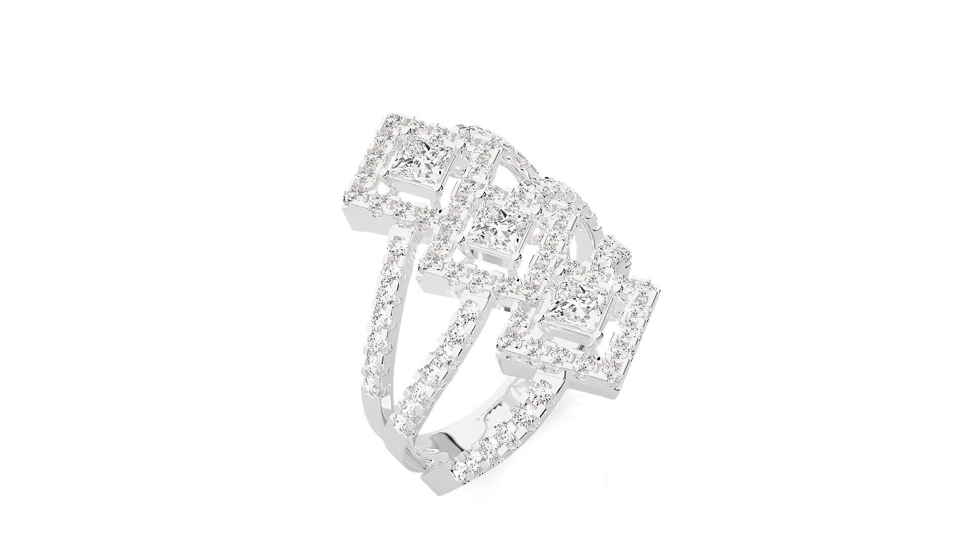 Tri-Star Diamond Cocktail ring 3dm stl renders details 3D print model_7