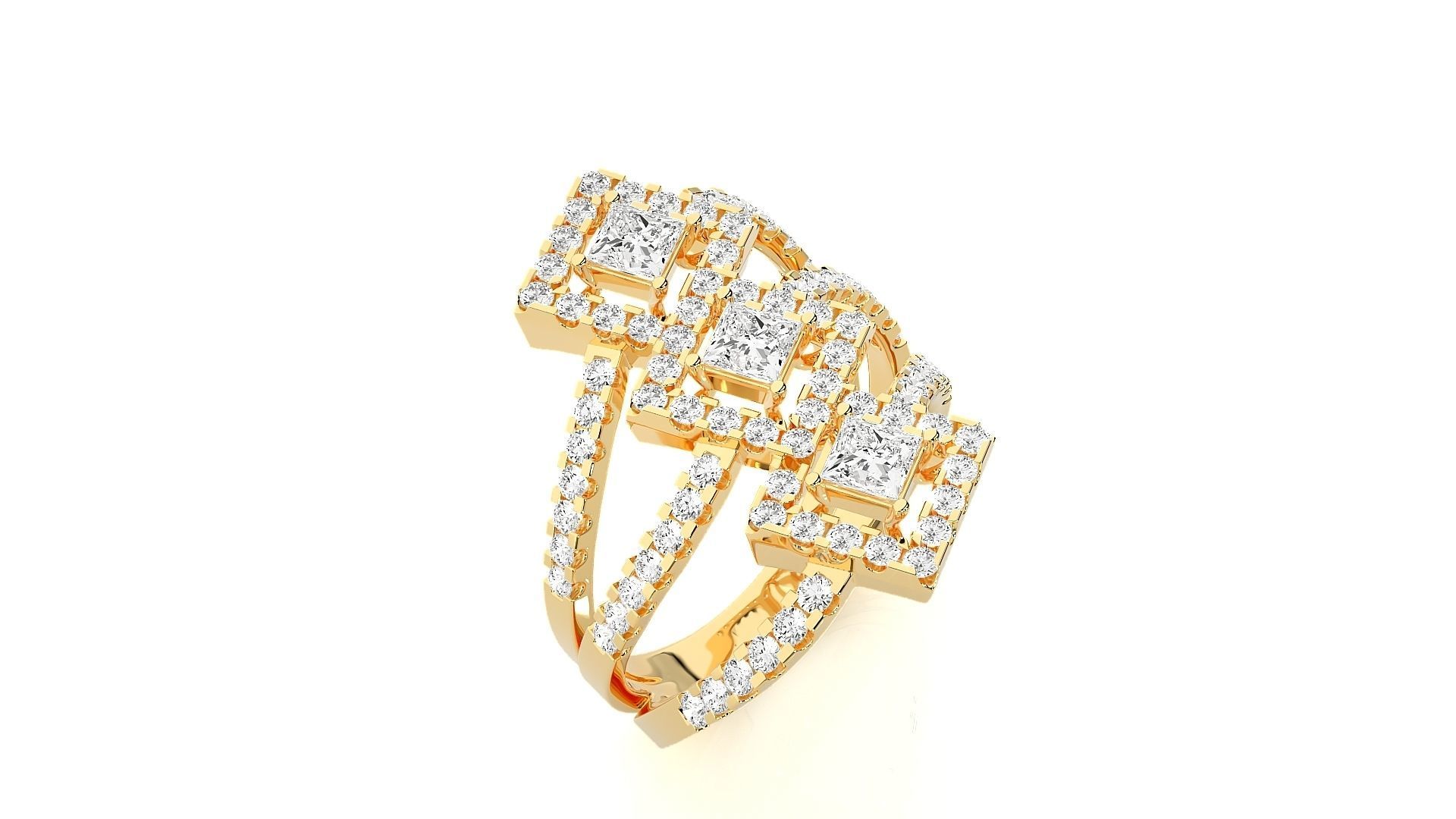 Tri-Star Diamond Cocktail ring 3dm stl renders details 3D print model_10
