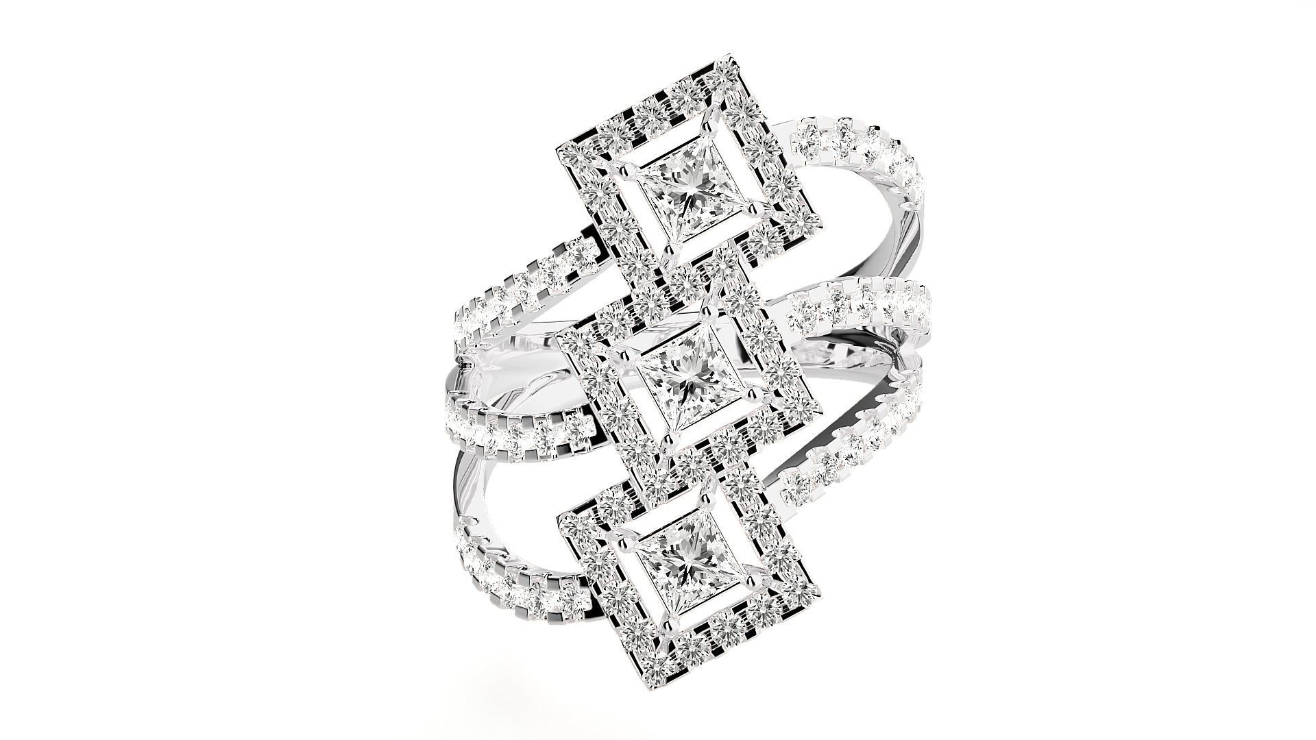 Tri-Star Diamond Cocktail ring 3dm stl renders details 3D print model_5
