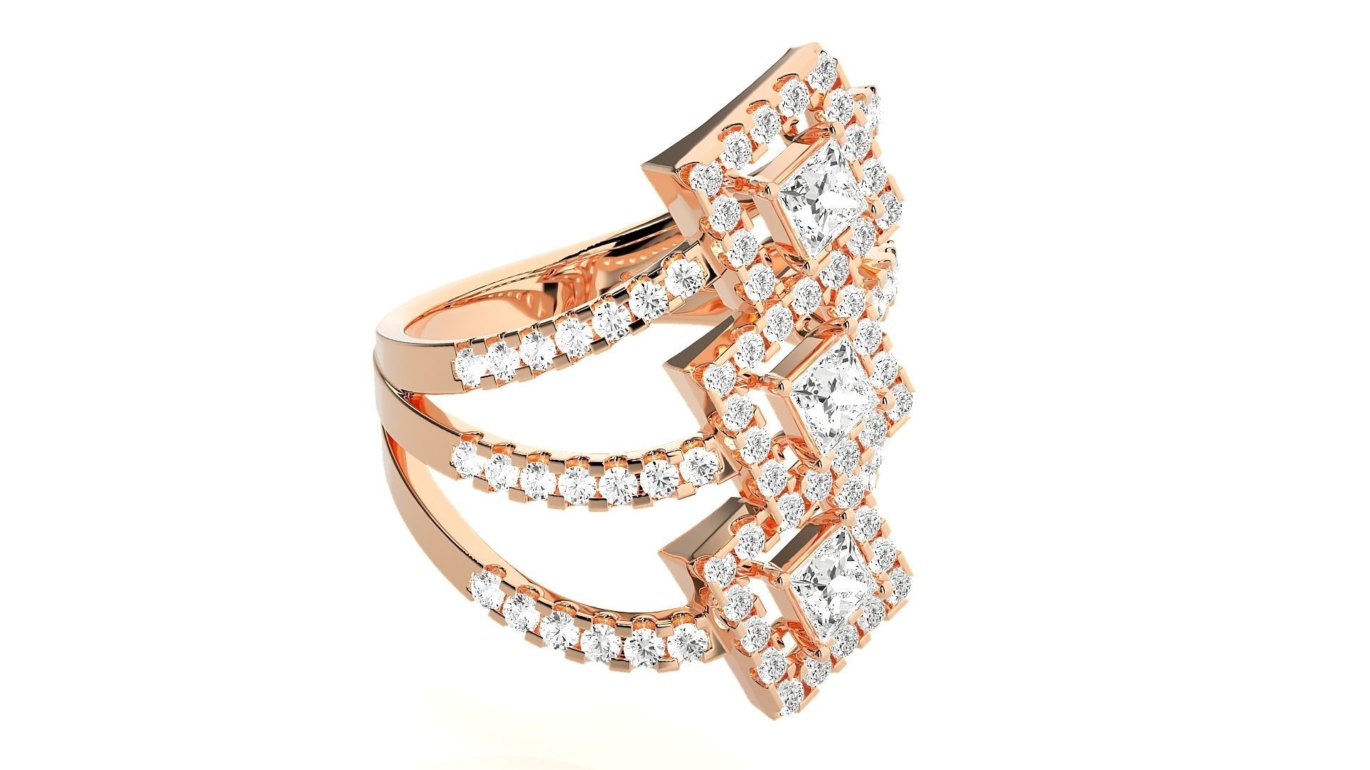 Tri-Star Diamond Cocktail ring 3dm stl renders details 3D print model_3