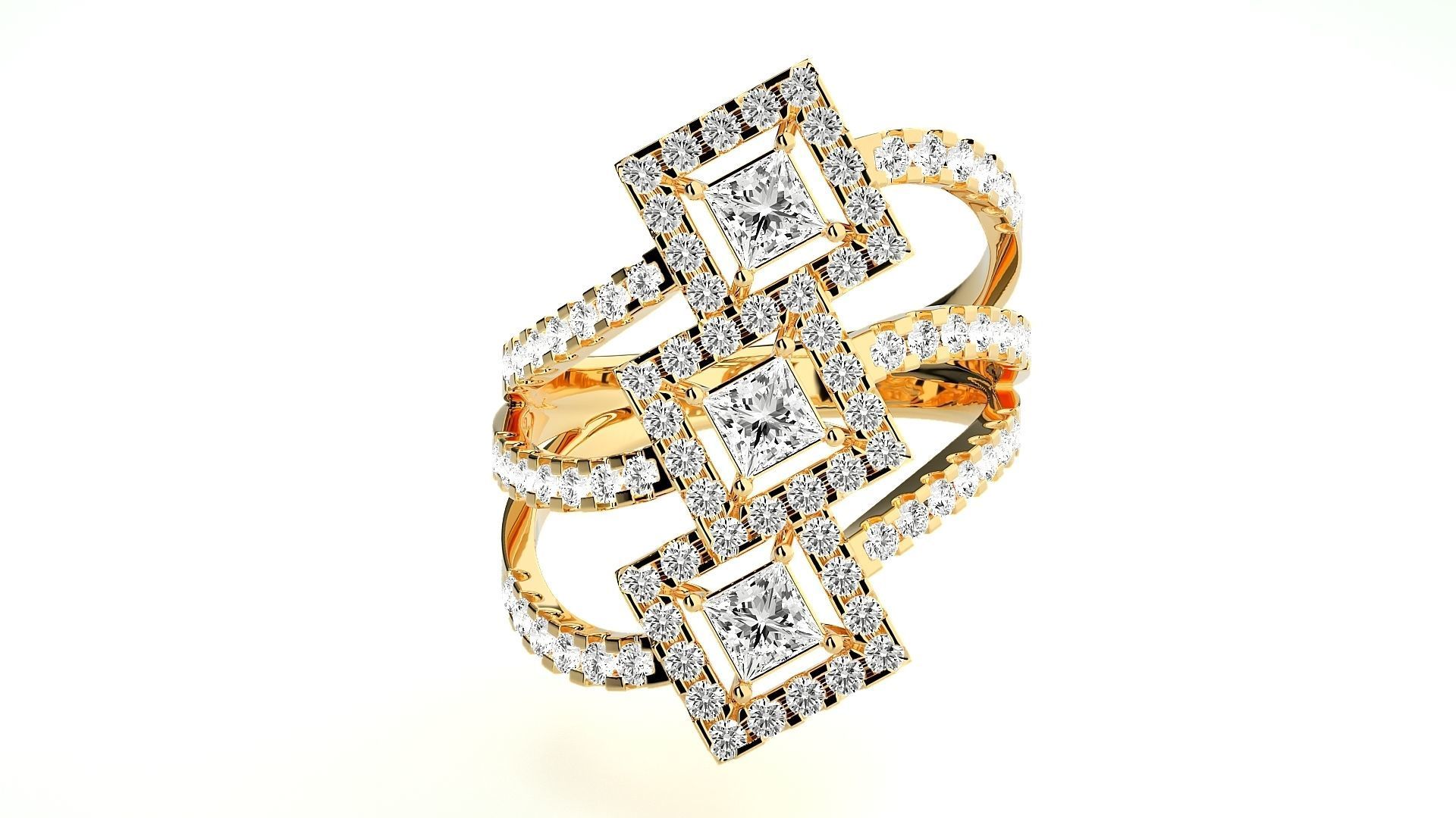 Tri-Star Diamond Cocktail ring 3dm stl renders details 3D print model_8