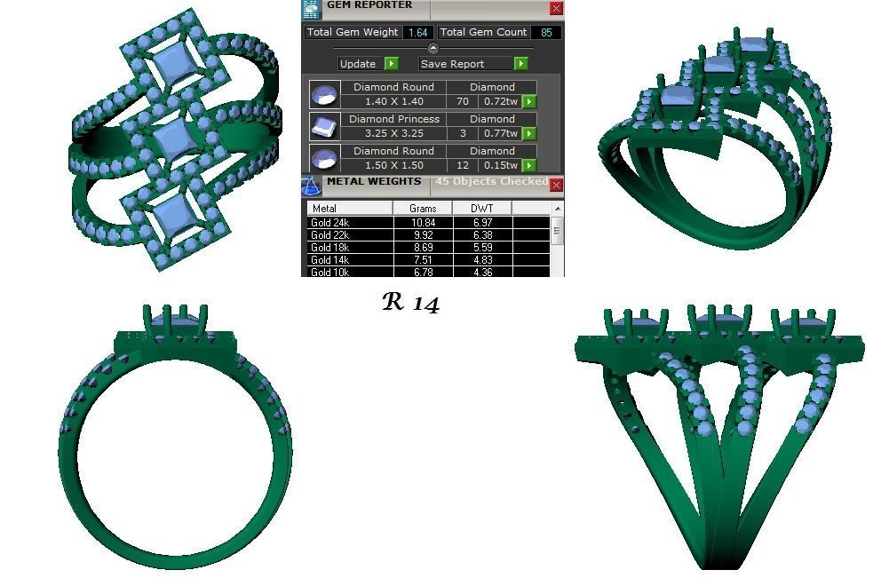 Tri-Star Diamond Cocktail ring 3dm stl renders details 3D print model_1