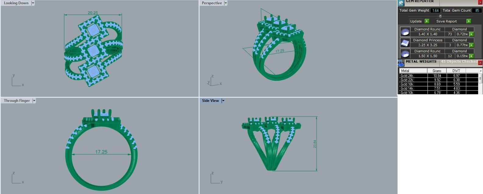 Tri-Star Diamond Cocktail ring 3dm stl renders details 3D print model_2