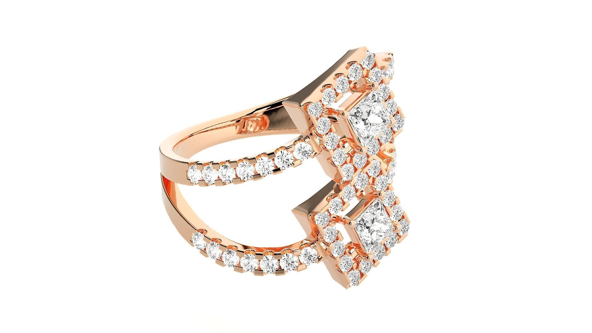 Bi-Star Solitaire Cocktail ring 3dm stl renders details  3D print model_3