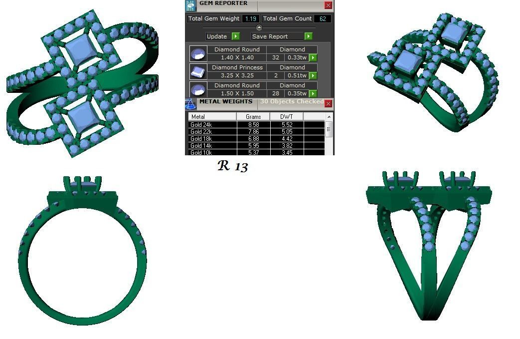 Bi-Star Solitaire Cocktail ring 3dm stl renders details  3D print model_1