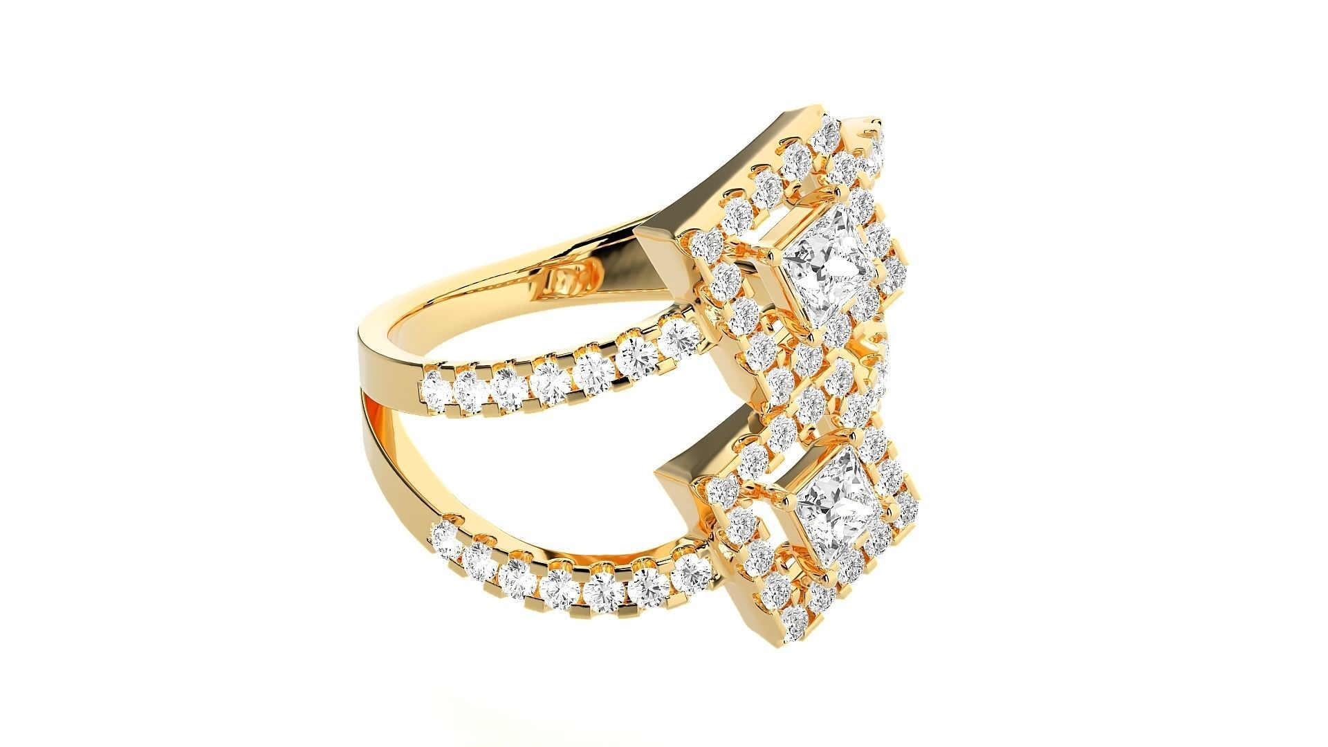 Bi-Star Solitaire Cocktail ring 3dm stl renders details  3D print model_9