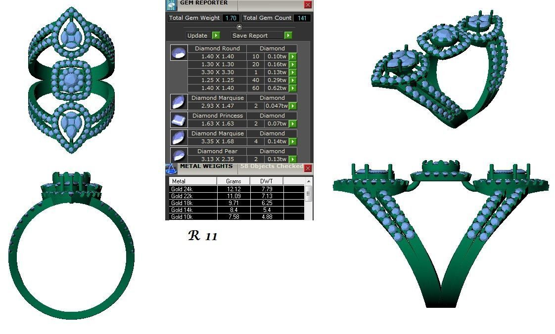 High Jewelry Cocktail Ring 3dm stl renders details 3D print model_1