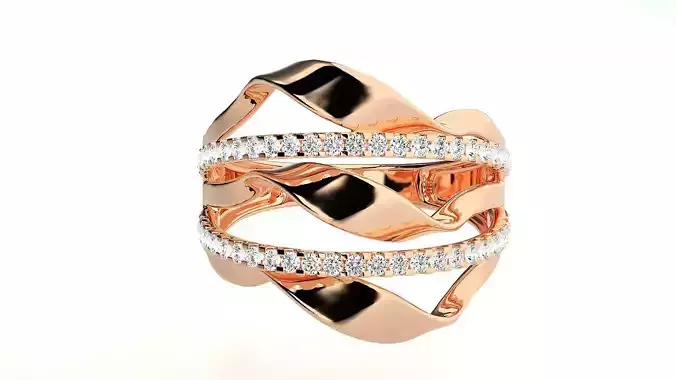 Wave Diamond Cocktail ring 3dm stl renders details
