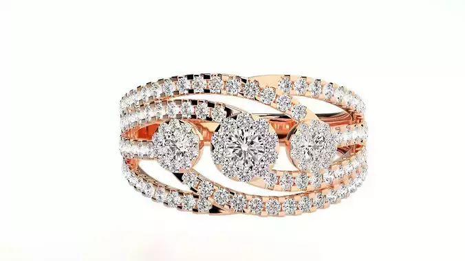 Tri-Star Diamond Cocktail ring 3dm stl renders details
