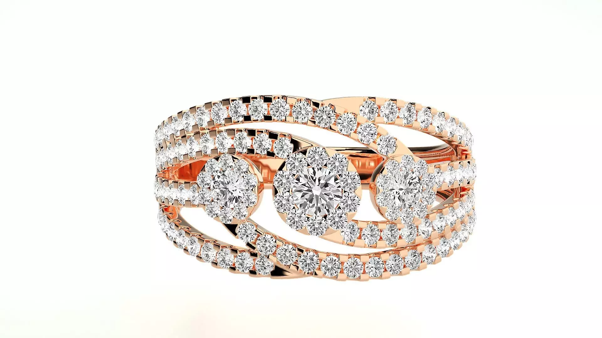 Tri-Star Diamond Cocktail ring 3dm stl renders details 3D print model