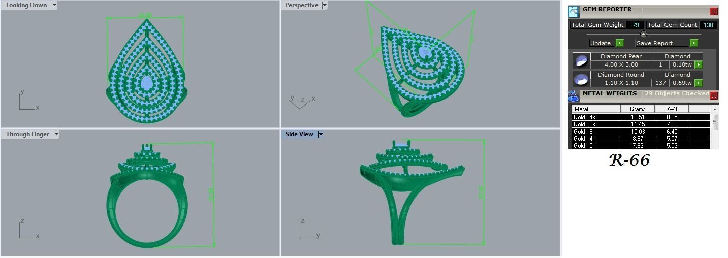 Pear Shape Diamond Ring 3dm stl renders details  3D print model_1