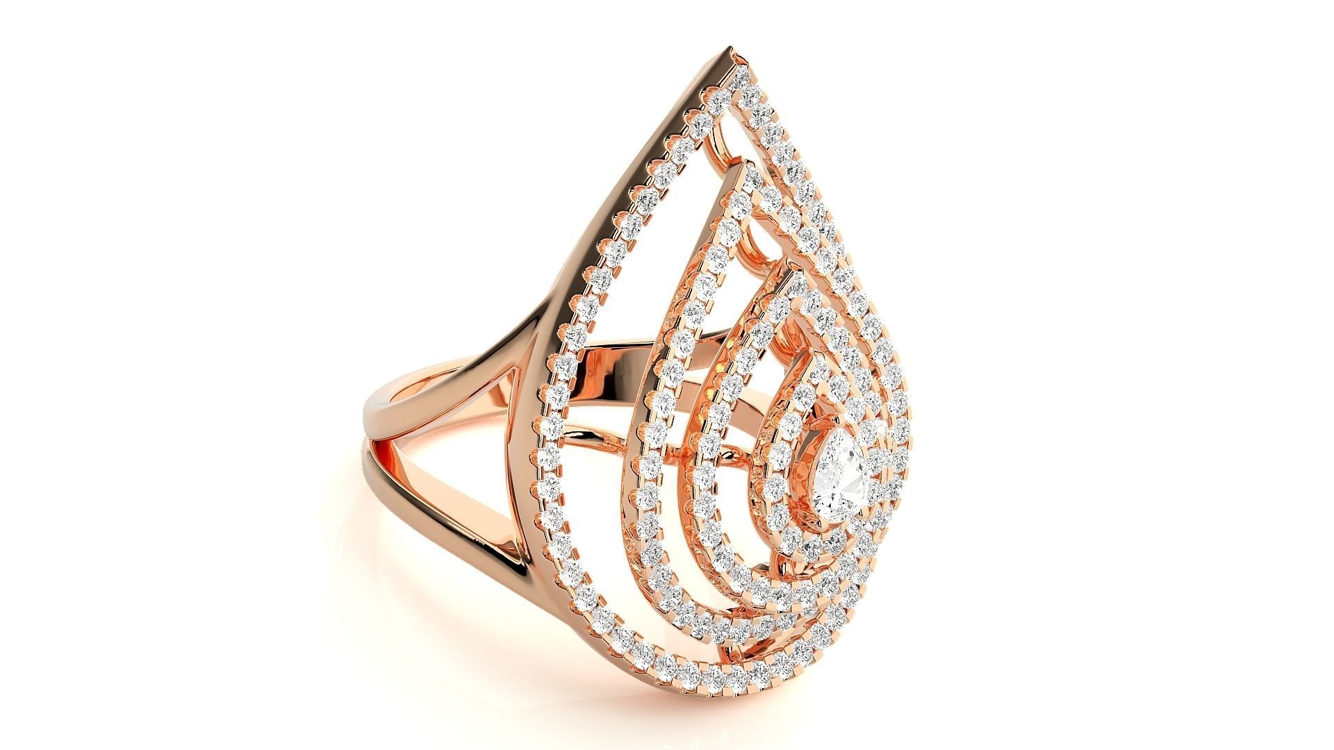 Pear Shape Diamond Ring 3dm stl renders details  3D print model_2