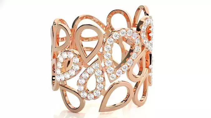 Diamond Connected Leaf Cocktail Ring 3dm stl renders details