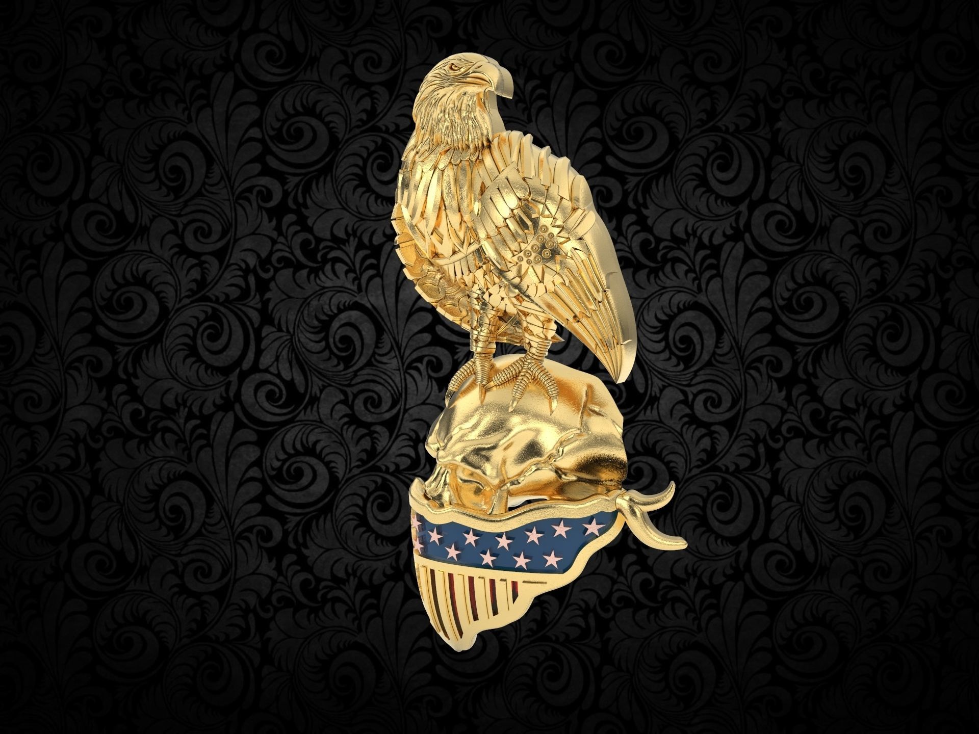 Biker skull American pendant for 3d printing  3D print model_10