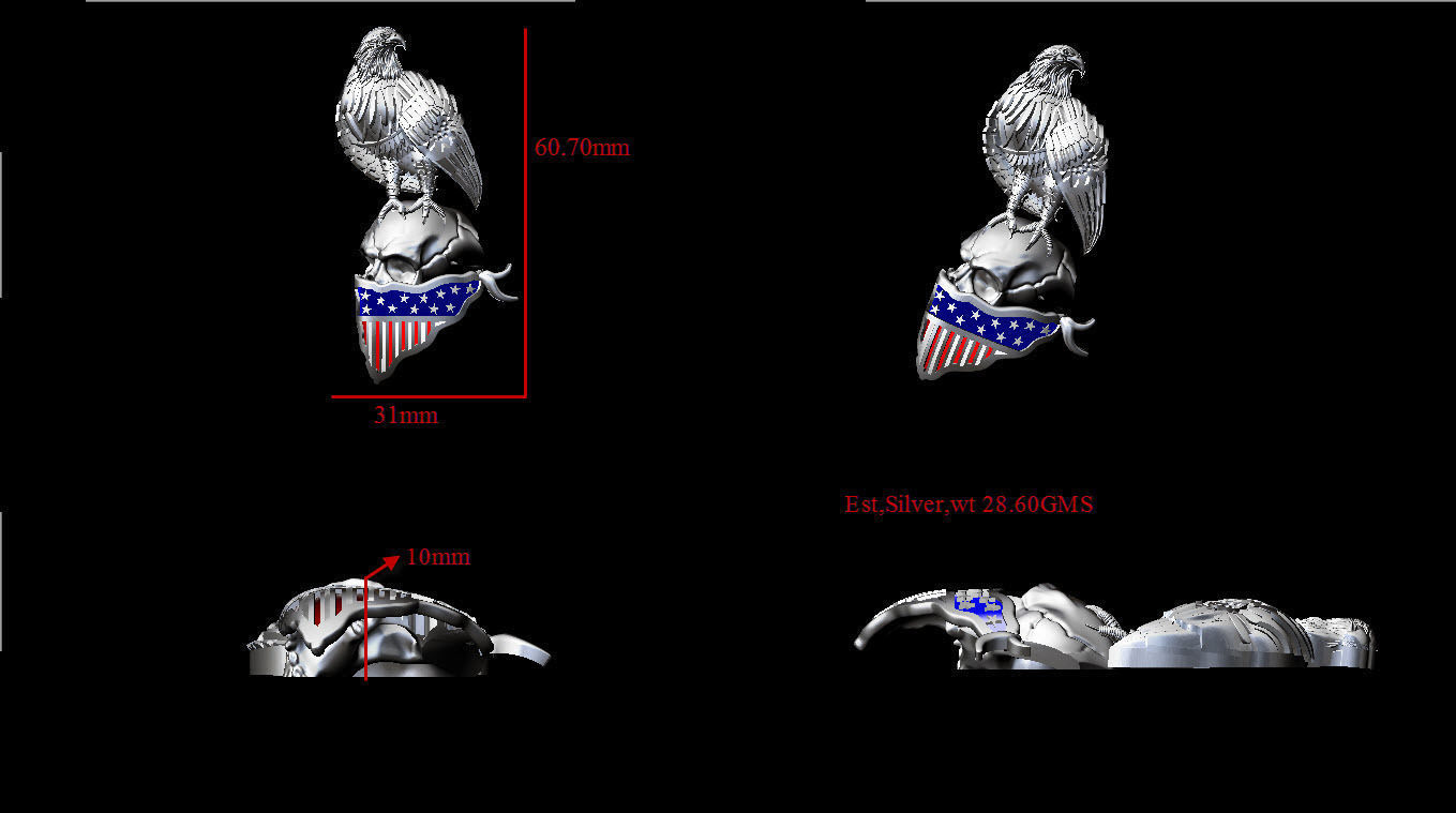 Biker skull American pendant for 3d printing  3D print model_5