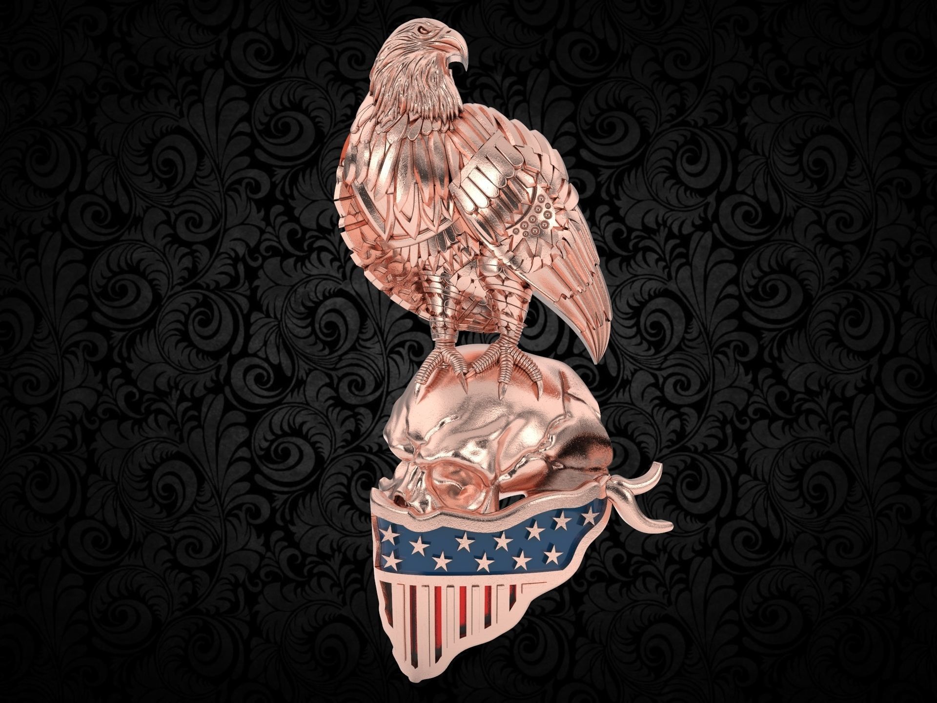 Biker skull American pendant for 3d printing  3D print model_6