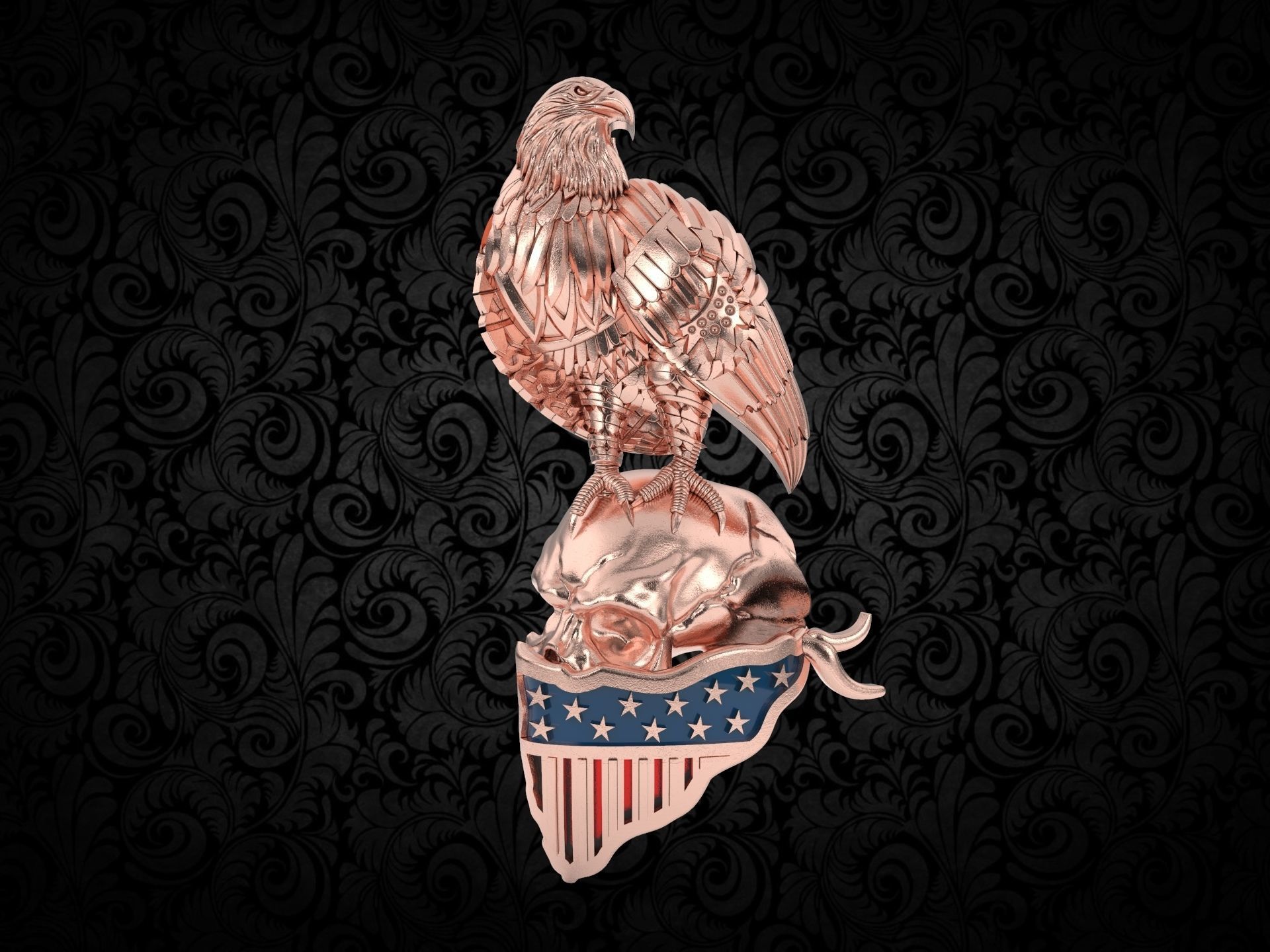 Biker skull American pendant for 3d printing  3D print model_2