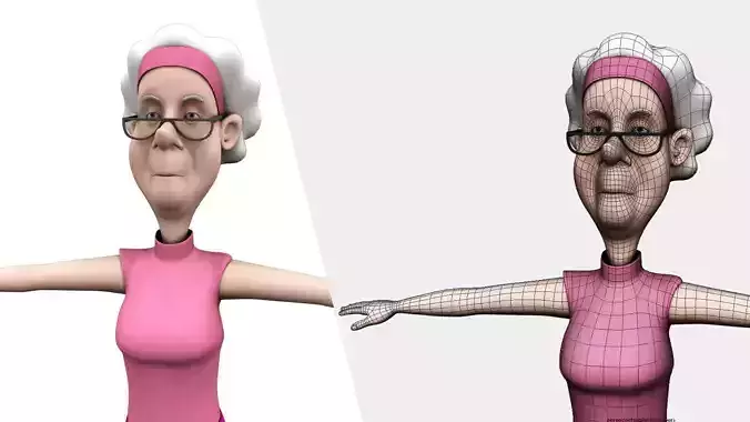 cartoon old woman 3d model