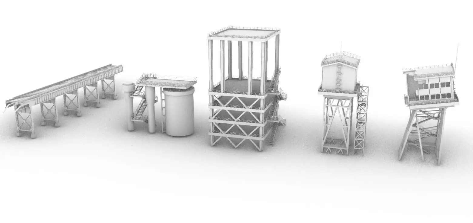 Abandoned Rail Track and Industry Ruin 3D model