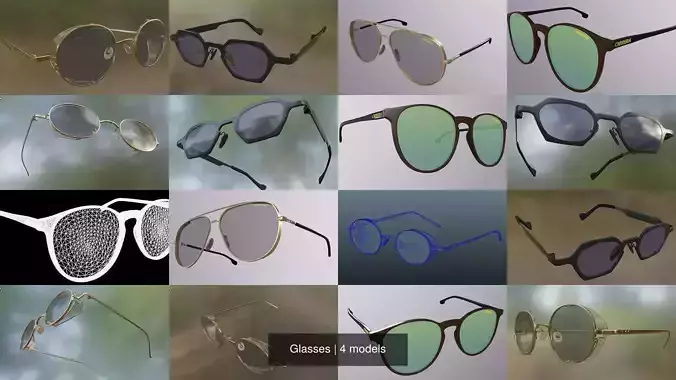 Glasses pair of gold sunglasses 3D Model Collection