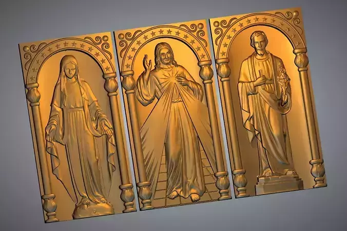 polygon 3D model three golden statues of jesus 3D print model
