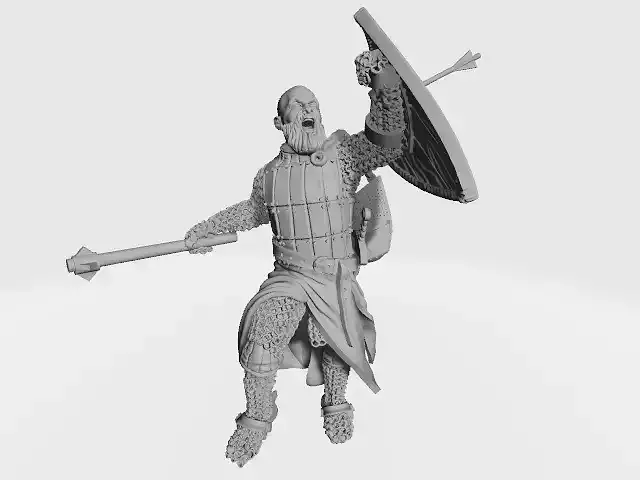 Medieval knight charging with mace chained helmet and shield 3D print model