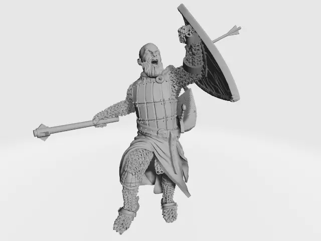 Medieval knight charging with mace chained helmet and shield 3D print model